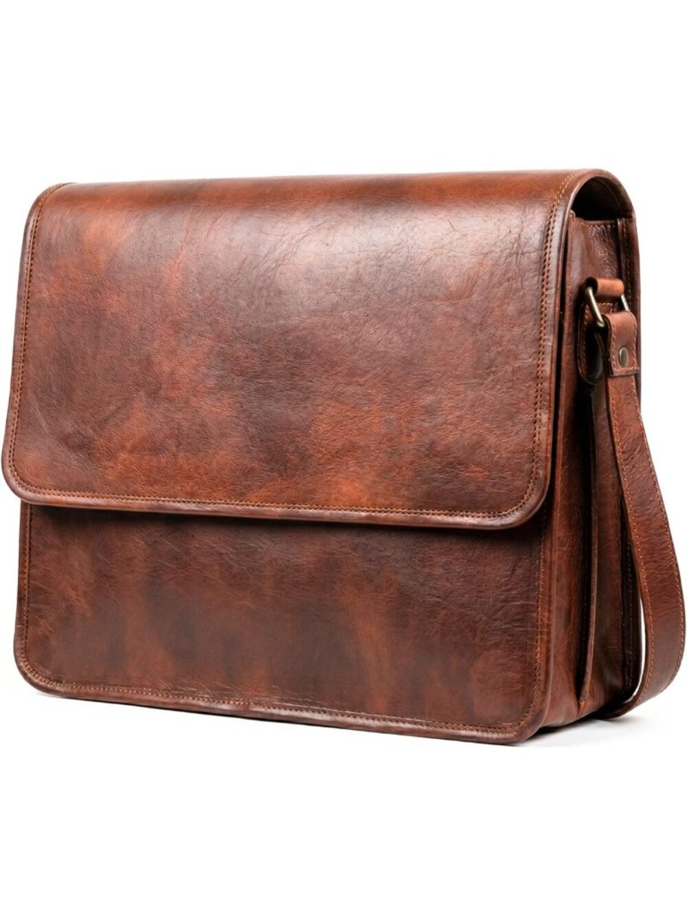 Handmade Vintage Leather Messenger Bag, 15" Laptop Crossbody Briefcase